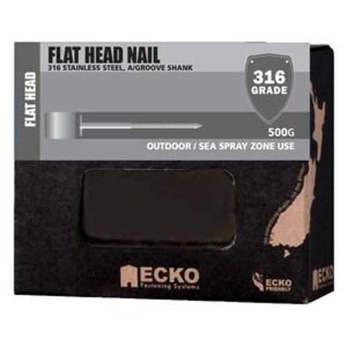 Nail Stainless Steel T316 Flat Head Annular Grooved 75 x - Ecko 3.15mm 500g