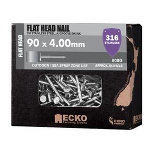 Nail Stainless Steel T316 Flat Head Annular Grooved 90 x - Ecko 4.00mm 500g