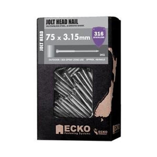 Nail Stainless Steel T316 Jolt Head Annular Grooved 75 x - Ecko 3.15mm 2kg