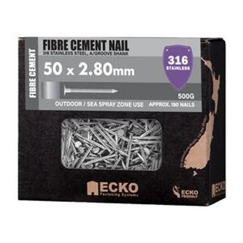 Nail Stainless Steel T316 Fibre Cement Annular Grooved 50 x - Ecko 2.80mm 500g