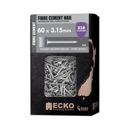 Nail Stainless Steel T316 Fibre Cement Annular Grooved 60 x - Ecko 3.15mm 2kg