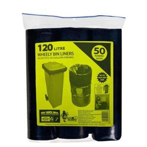 Drum Liner Wheelie Bin Rubbish Bag - Big Black Sacks 120L 5 Pack DL120LWBL5