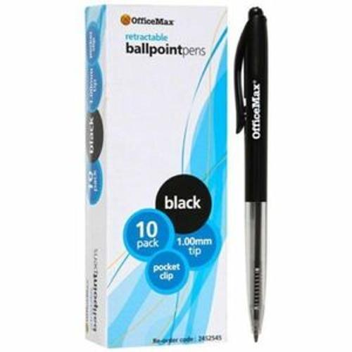 Ballpoint Pen Retractable - OfficeMax 1.0mm Medium Tip Black 10 Pack