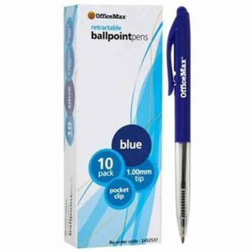 Ballpoint Pen Retractable - OfficeMax 1.0mm Medium Tip Blue 10 Pack