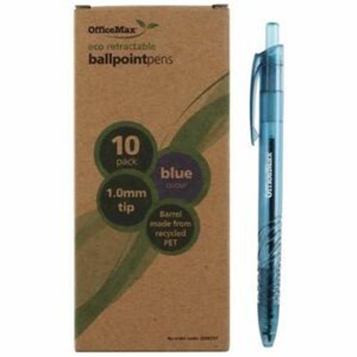 Ballpoint Pen Eco Recycled Retractable - OfficeMax 1.0mm Medium Tip Blue 10 Pack
