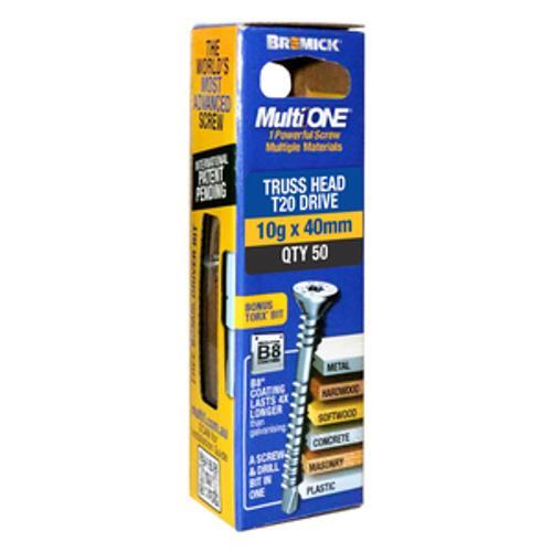 MultiONE Screw 10g x 40mm Countersunk Truss Head B8 Coating 50 Pack - Bremick