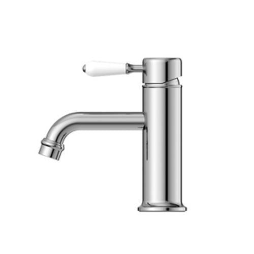 York Straight Basin Mixer Chrome With White Porcelain Lever - Nero