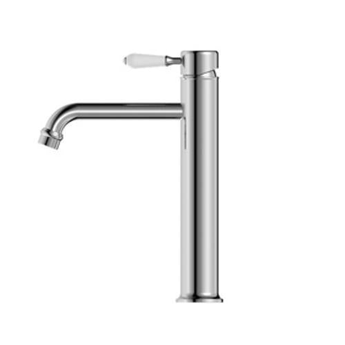 York Tall Basin Mixer Chrome With White Porcelain Lever - Nero