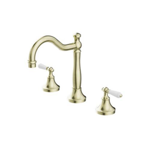 York Basin Tap Set White Porcelain Lever Aged Brass - Nero