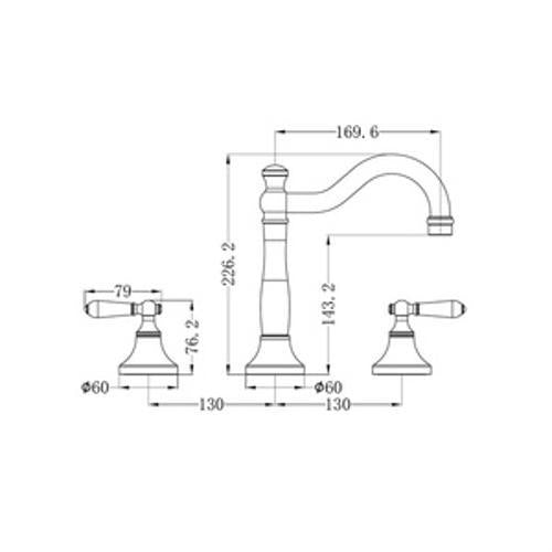 York Basin Tap Set White Porcelain Lever Aged Brass - Nero