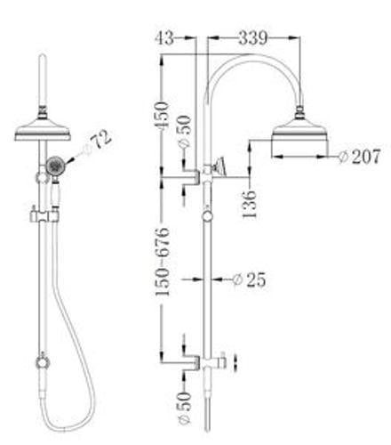 York Twin Shower With Metal Hand Shower Matte Black - Nero