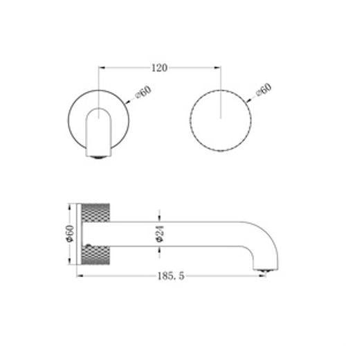 Opal Progressive Wall Basin Set - Nero 185mm Brushed Nickel
