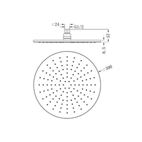 Round Shower Head 300mm Chrome - Nero
