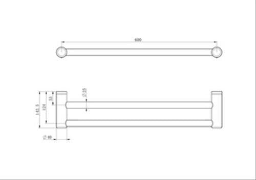 Mecca Care 25mm Double Towel Grab Rail 600mm Brushed Nickel - Nero