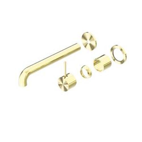 Mecca Wall Basin Bath Mixer Brushed Gold Separate Back Plate Handle Up 260mm