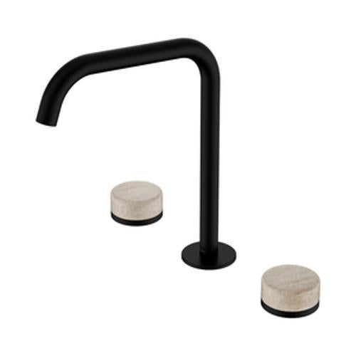 Serenity Bath/Kitchen Set Edge Spout With Rome Travertine Handle Matte Black