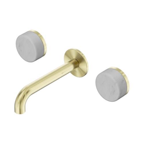 Serenity Wall Basin Set - Nero 160mm Spout With Carrara Handle Brushed Gold