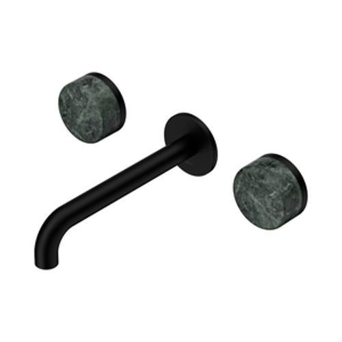Serenity Wall Basin Set - Nero 185mm Spout With Verde Alpi Handle Matte Black