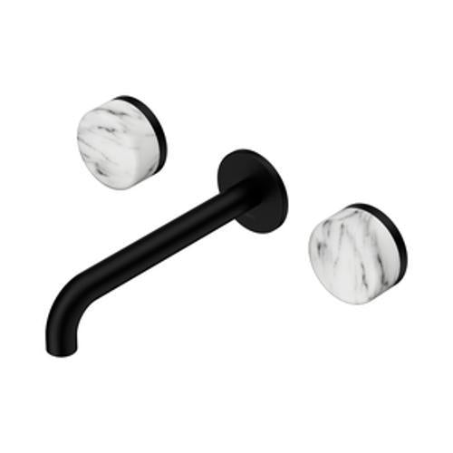 Serenity Wall Basin Set 185mm Spout With Arabescato Corchia Handle Matte Black
