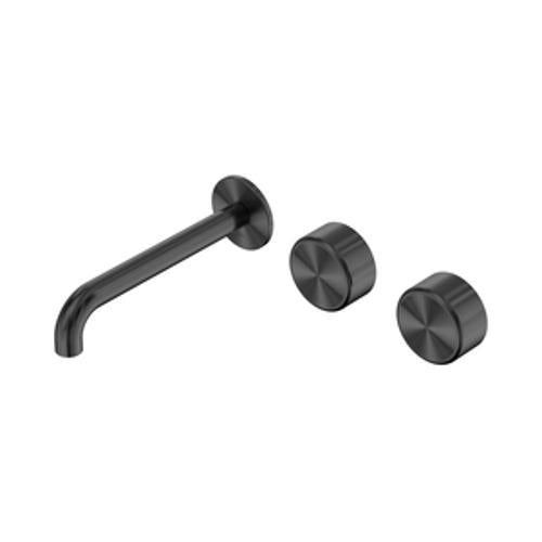 Serenity Wall Basin Set - Nero 185mm Offset Spout With Metal Handle Gun Metal