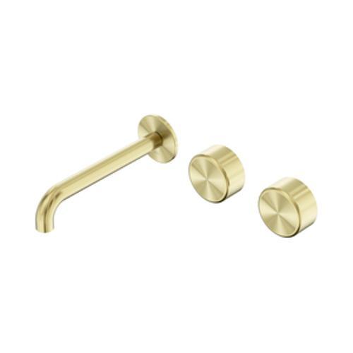Serenity Wall Basin Set - Nero 185mm Offset Spout With Metal Handle Brushed Gold