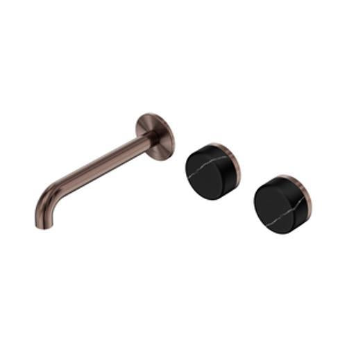 Serenity Wall Basin Set 185mm Offset Spout With Marquina Black Handle Brushed
