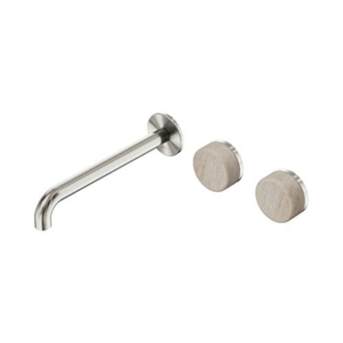 Serenity Wall Basin Set 220mm Offset Spout With Rome Travertine Handle Brushed