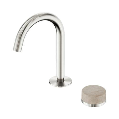 Serenity Progressive Basin Mixer Arc Spout With Rome Travertine Handle Brushed