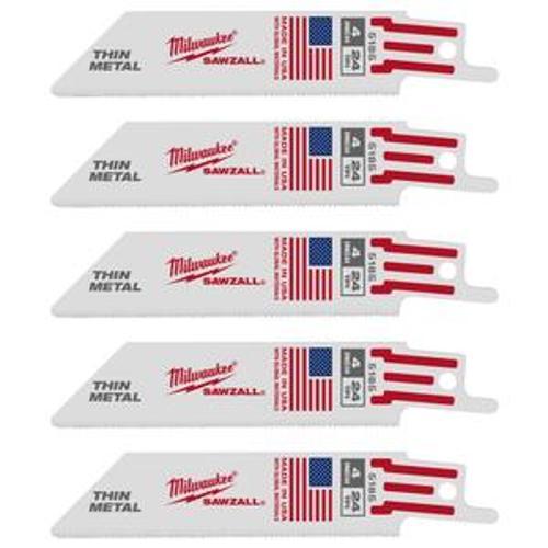 Sawzall Thin Kerf Metal - Milwaukee 100mm 3-15/16 Inch 24TPI Blade 5 Pack