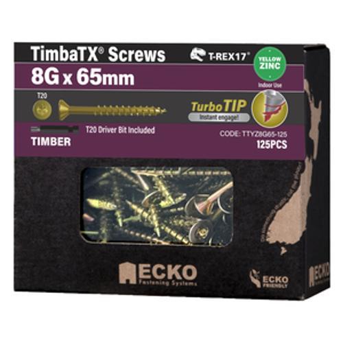 T-REX17 TimbaTX Wood Screw Yellow Zinc - Ecko 8g x 65mm 125 Box