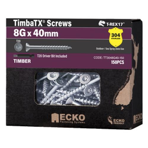 T-REX17 TimbaTX Wood Screw T304 - Ecko 8g x 40mm 150 Box