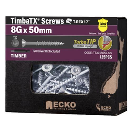 T-REX17 TimbaTX Wood Screw T304 - Ecko 8g x 50mm 125 Box