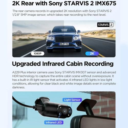 VIOFO DASHCAM A229 PLUS 2K FRONT + IR 5GHZ WIFI + GPS