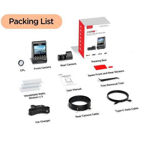 VIOFO DASHCAM A329 4K FRONT 2K REAR CHANNEL WIFI 6 GPS
