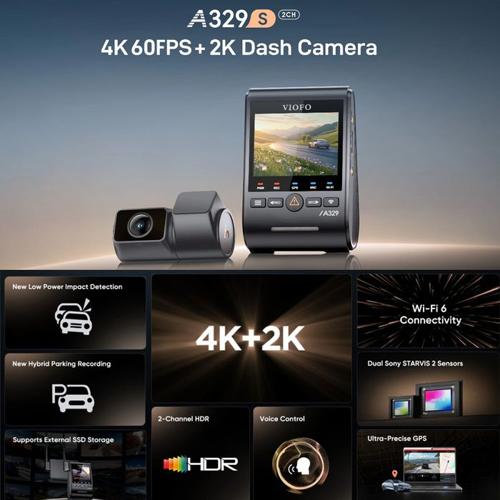 VIOFO DASHCAM A329 4K FRONT 2K REAR CHANNEL WIFI 6 GPS