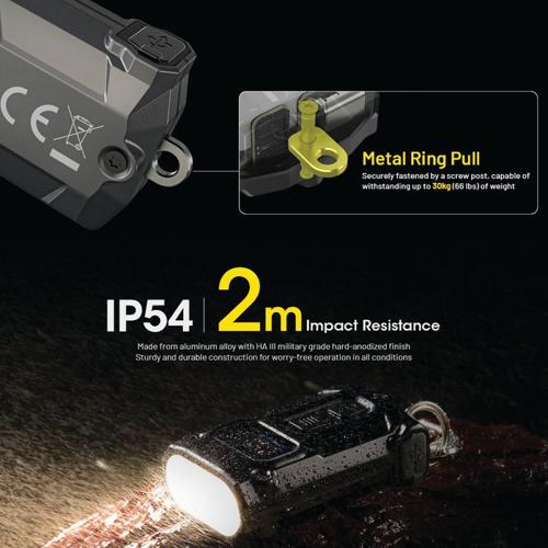 NITECORE 600 LUMEN USB-C RECHARGEABLE KEYCHAIN FLASHLIGHT GREY