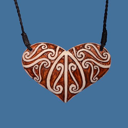 Bone Heart with Patterning Pendant Necklace