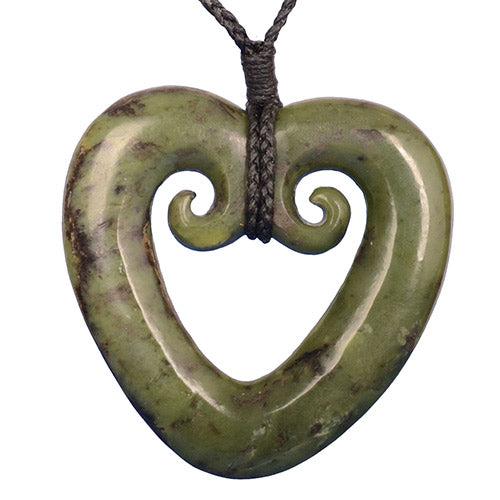 Greenstone Heart Double Koru Necklace