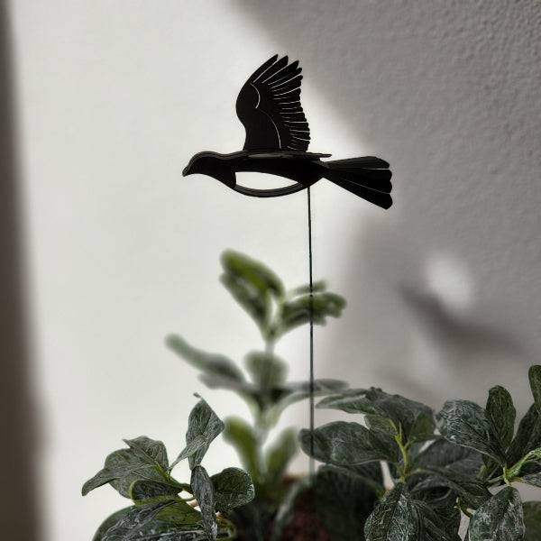 Mini Kereru Plant Stake with 3D polypropylene wings, 40cm tall, perfect for enhancing indoor and outdoor plants.
