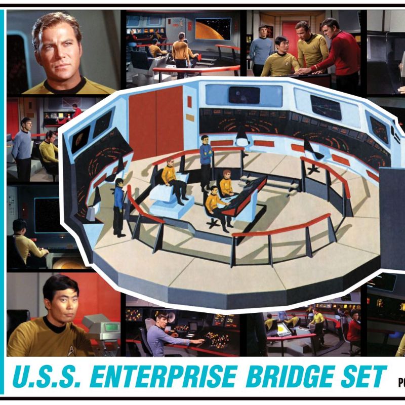 1/32 scale model of the U.S.S. Enterprise bridge with detailed command crew figures and water slide decals.