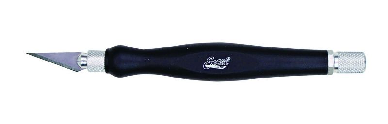 K-26 Rubber Grip Knife with ergonomic handle, number 11 blade, and shatter-resistant cap in vibrant colors for precise cutting.