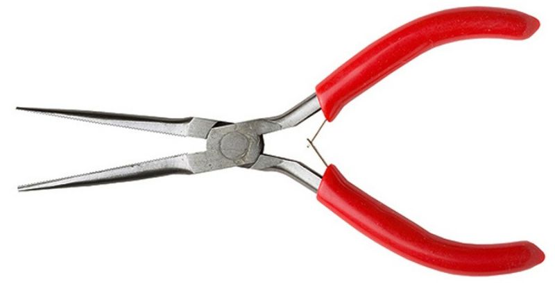 5.5in needle nose pliers with carbon steel construction and comfortable grip for precision cutting and gripping small objects.