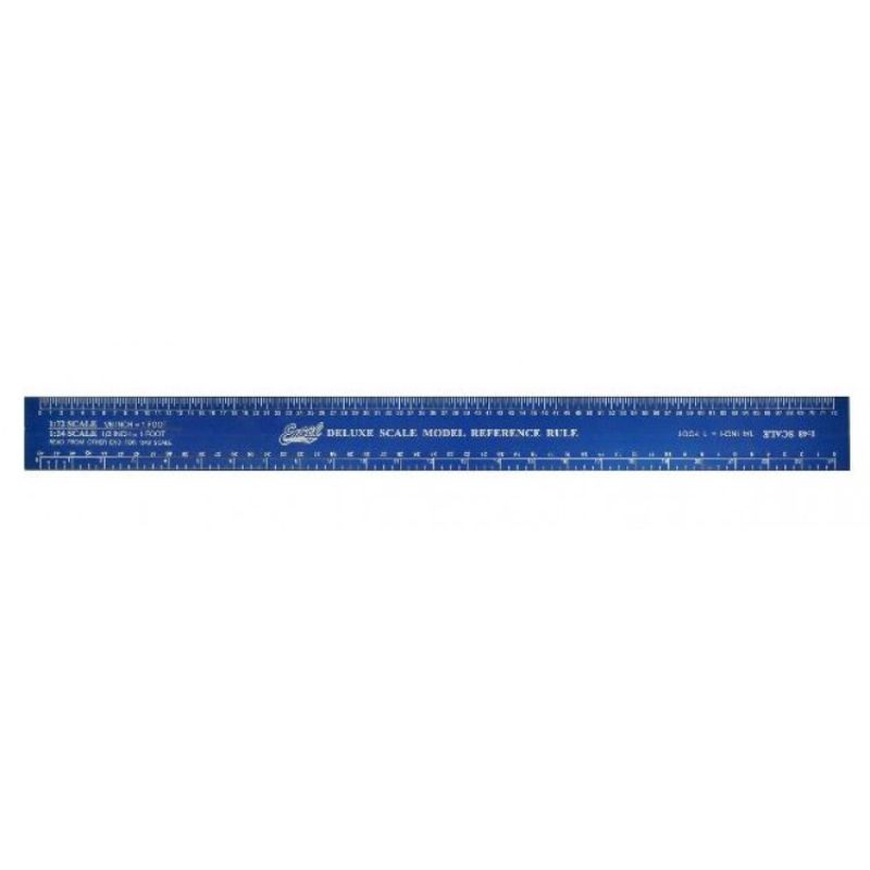 12-inch deluxe scale model ruler in blue anodized aluminum, featuring multiple scales for precise measuring in various crafts.