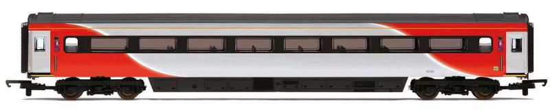 Hornby LNER Mk3 TSO Coach D model with aerodynamic design, disk brakes, and secondary air suspension for enhanced performance.
