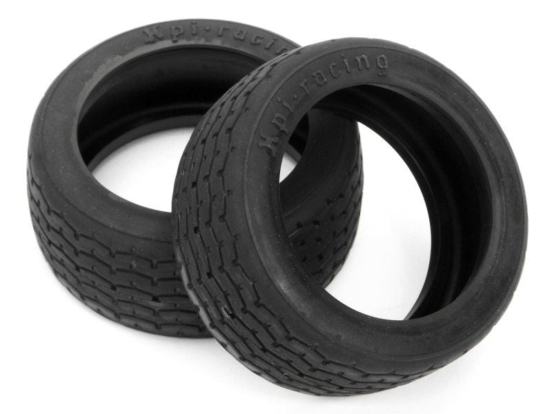 Vintage 1/10 RC tires with 26mm width, D compound for superior grip and traction in racing. Includes 2 durable crossply tires.