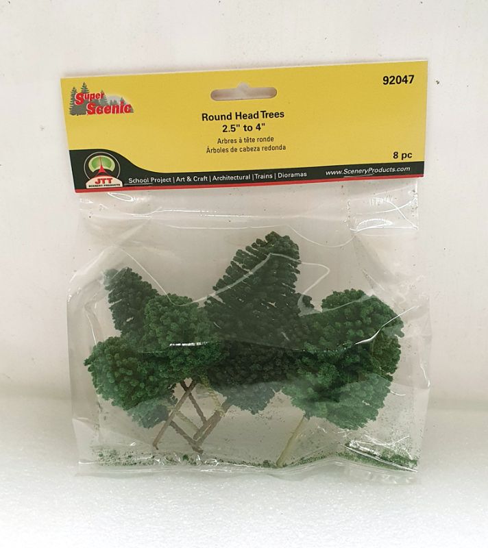 Realistic 60-100mm round head trees for model scenery, enhancing dioramas and railway layouts with vibrant greenery.