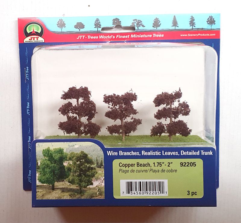 Lifelike JJT Copper Beach Trees, 44-50mm, enhance model landscapes with vibrant autumn foliage and exquisite detail.