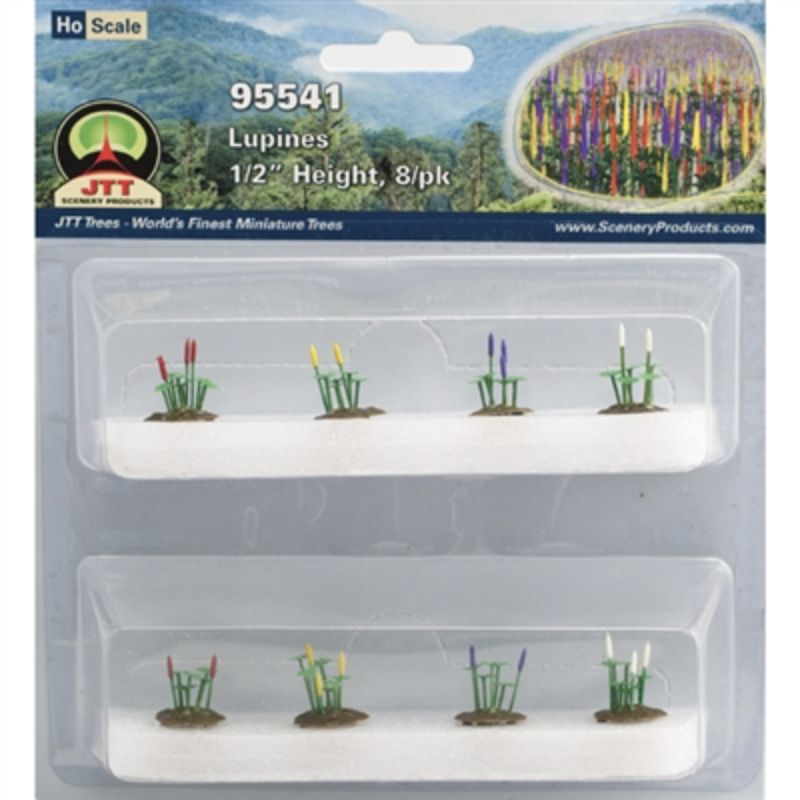Vibrant 13mm HO scale lupine plants for model railways and dioramas, adding realistic detail and color.