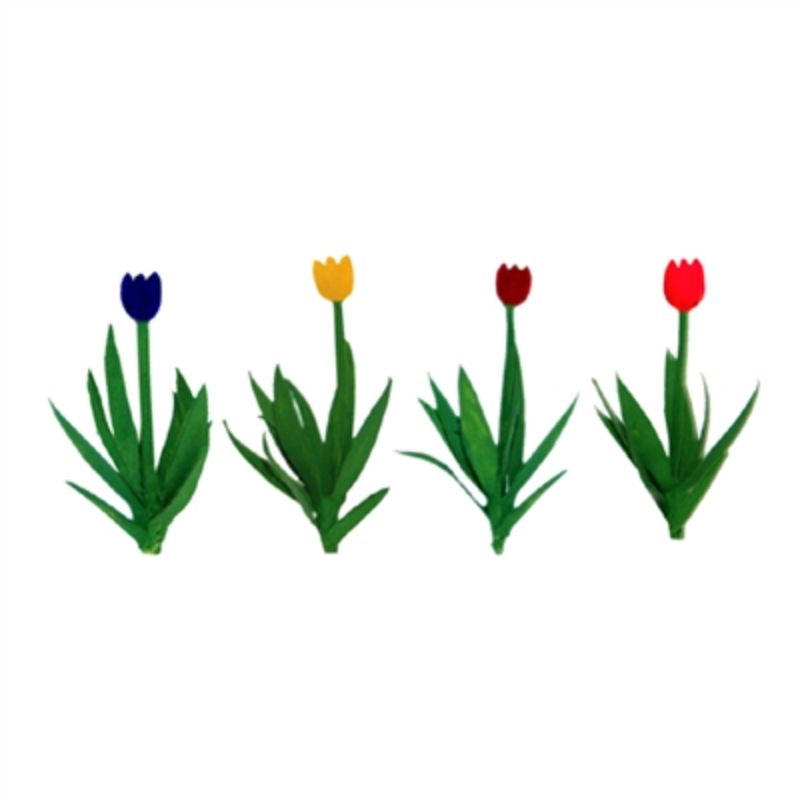Realistic 12mm tulip models in vibrant colors, perfect for enhancing HO scale model railway landscapes. Pack of 36.