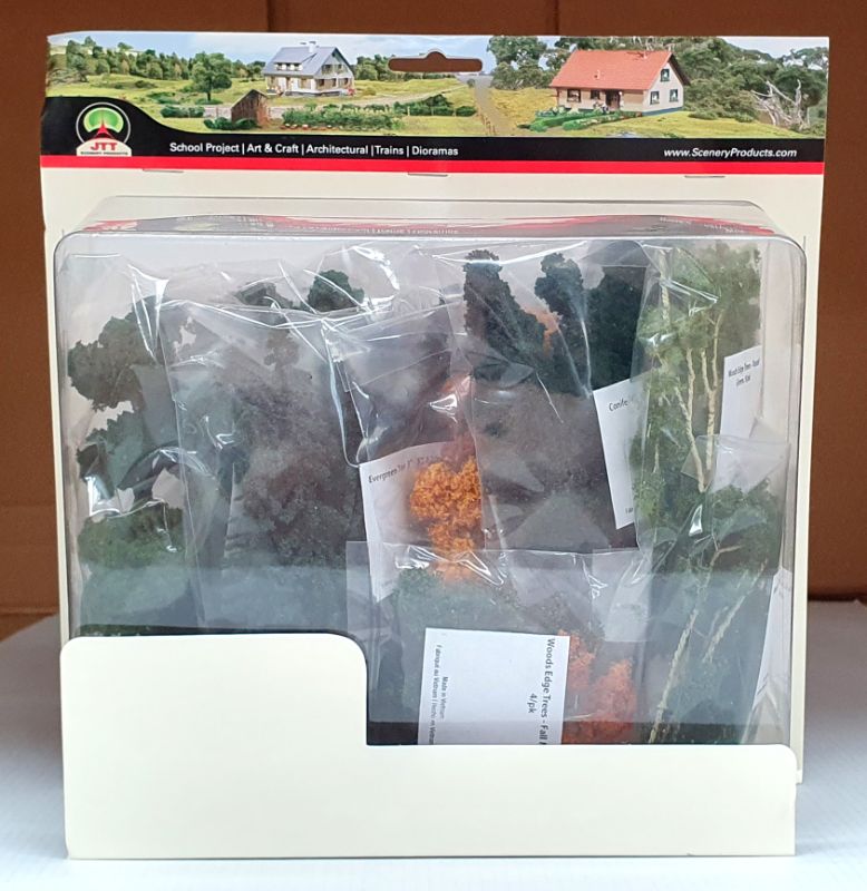 Realistic JJT Model Scenery Tree Set featuring various detailed coniferous and deciduous trees for model landscapes.